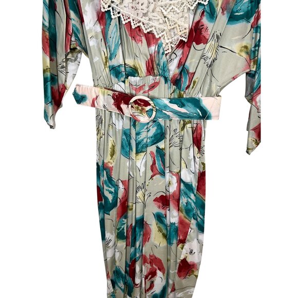 Retro Floral Midi Dress S White Colorful Prairie Mod Boho Classic Chic 70s - Picture 4 of 15